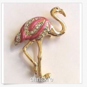 Vtg Gold Pink Flamingo Pin Brooch Crystal Enamel Plated Island Tropical Beach
